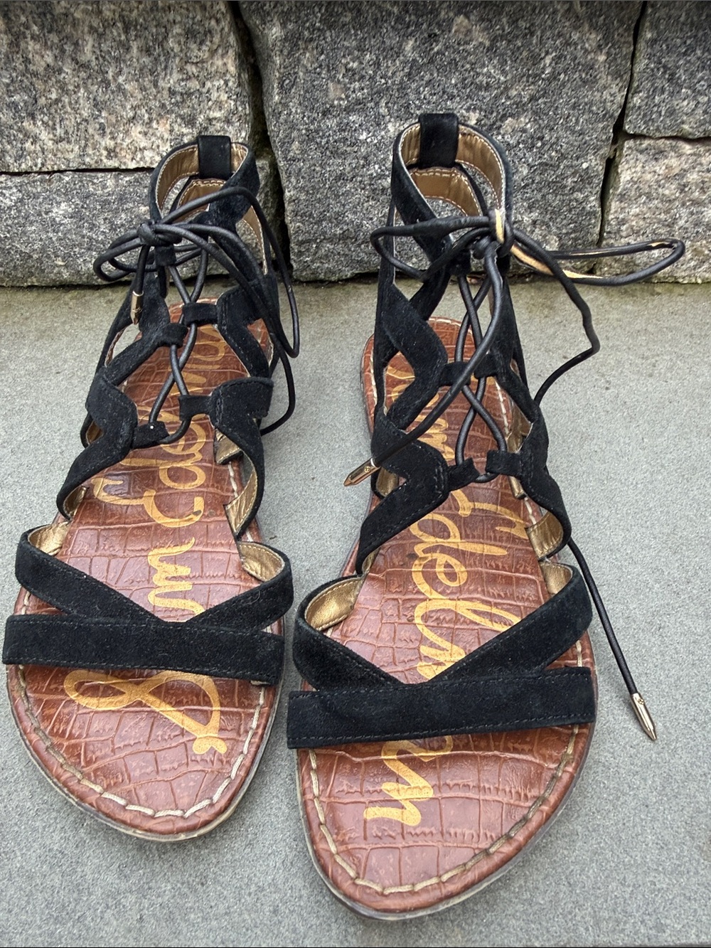 Sam Edelman Black Suede Lace-Up Gladiator Sandals 6.5